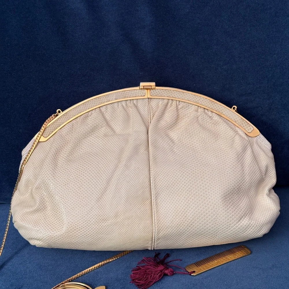 FINESSE LA MODEL White Python Snake‎ Leather Clutch Evening Bag